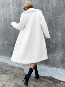 Eilly Bazar Lapel Neck Teddy Coat - White - View 2