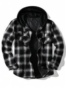 Manfinity Homme Lỏng lẻo phù hợp Nam In kẻ sọc Dây rút áo có mũ Áo khoác kiểu sơ mi - màu đen - Xem 3