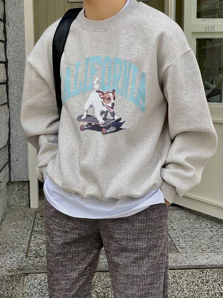 DAZY Men's Letter Print Thermal Lined Sweatshirt, Autumn/Winter