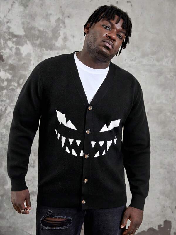 Manfinity RebelGame Taglie Forti Uomo Cardigan Halloween espressione motivo