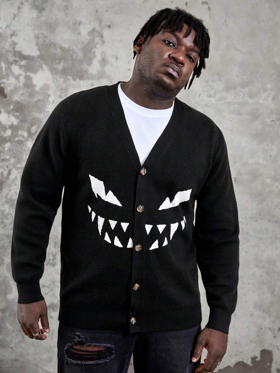 Manfinity RebelGame Taglie Forti Uomo Cardigan Halloween espressione motivo
