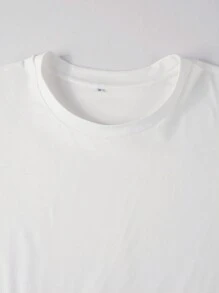 Manfinity Homme 男士合身短袖圓領口號T卹，休閒外出夏季針織上衣 - 白色 - 查看 5