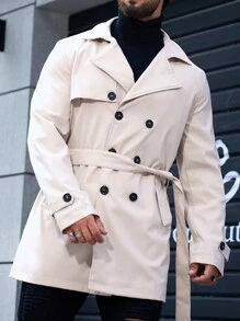 Manfinity Homme Nam Đôi ngực Thắt lưng Áo khoác Trench - Màu Khaki - Xem 5