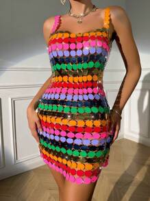 SHEIN SXY Colorful Sequin Cami Dress - Multicolor - View 5