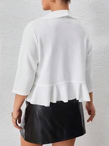 SHEIN Clasi Hơn Khăn quàng Viền Ruffle Mở Mặt trước Áo khoác - trắng - Xem 3