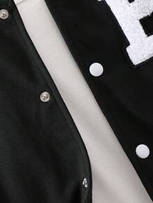 Tween Boy Basketball & Letter Graphic Striped Trim Varsity Jacket & Sweatpants - Black - View 4