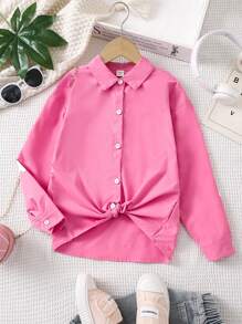 Tween Girl Pink Casual Back Big Letter Printed Shirt - Pink - View 2