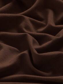 SHEIN EZwear Solid Ruched Halter Top - Chocolate Brown - View 5