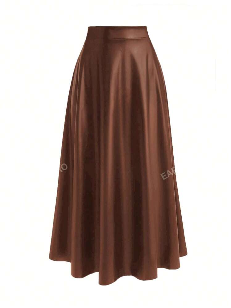 Brown leather flare skirt online