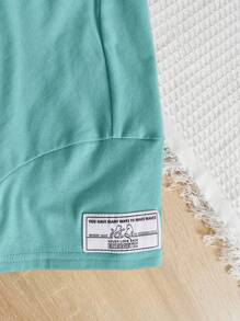 SHEIN Garota pré-adolescente Detalhe da Letra Remendada Bainha Curvada Camiseta & Perneiras