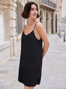 SHEIN Frenchy Backless Solid Cami Dress Summer Black - Black - View 2