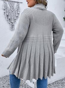 SHEIN LUNE Áo len cardigan thiết kế thường ngày màu trơn cỡ lớn - Xám - Xem 2