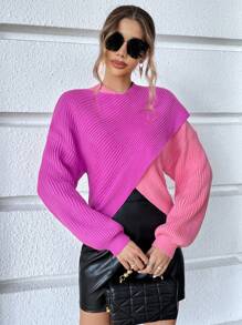 SHEIN Essnce Áo len chéo vai hai tông màu viền bất đối xứng - Nhiều màu - Xem 6