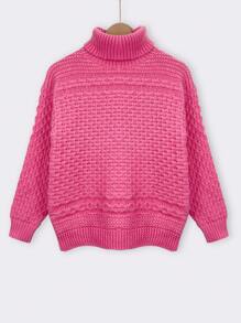 SHEIN Unity Áo len cổ cao tay rớt vai màu trơn, thích hợp cho mùa thu đông. - Màu Hồng Tươi - Xem 1