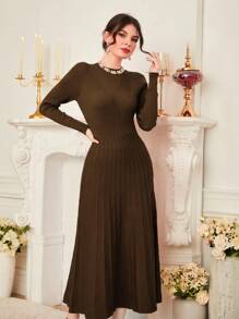 Modelyn Solid Pleated Hem Sweater Dress