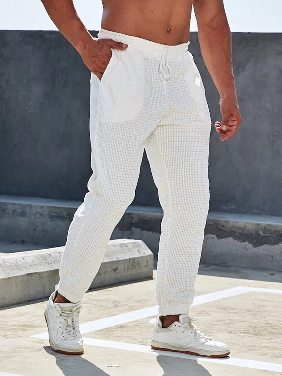 Manfinity Homme Men Solid Drawstring Waist Sweatpants - White - View 1