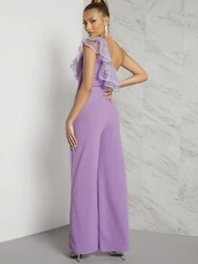 Hauture Bộ đồ liền thân xếp nếp sequin một bên vai thanh lịch - Màu tím hoa cà - Xem 2