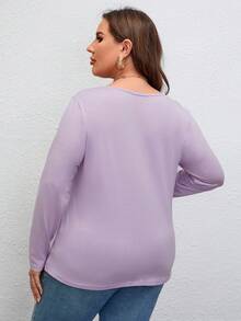 SHEIN Clasi 大碼素色V領T恤 - 紫色 - 查看 2