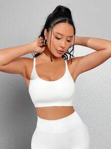 SHEIN Sports Solid Crisscross Backless Crop Sports Bra - White - View 5