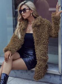 Eilly Bazar Áo khoác mờ phía trước mở chắc chắn - Màu nâu  Mocha - Xem 4