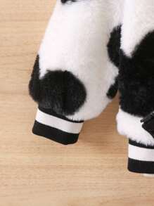 SHEIN Young Girl Heart Pattern Striped Trim Teddy Bomber Jacket Without Sweater - Multicolor - View 5