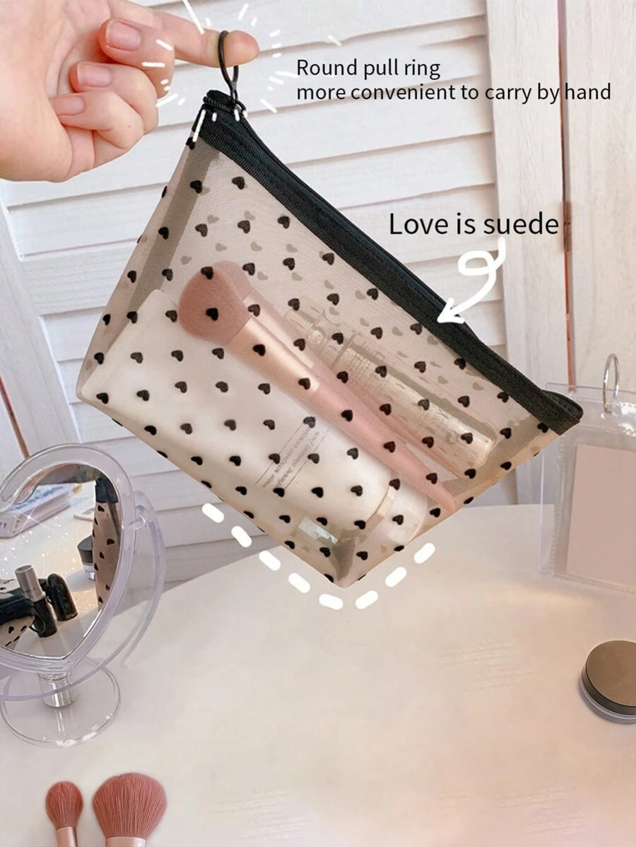 1入組Love植絨化妝包適合女士女孩 - 彩色 - 查看 1