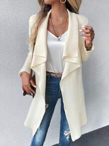 SHEIN Essnce Áo Cardigan thiết kế thường ngày cổ thác nước - Màu be - Xem 3