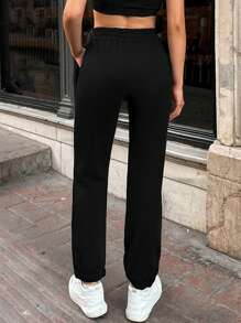SHEIN Cottnline Đồ họa Chữ cái Eo đàn hồi Quần thể thao - màu đen - Xem 2