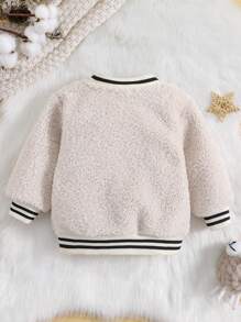 Đứa bé trai Thư được vá Nút Thông qua Áo Teddy Jackets - Màu be - Xem 2