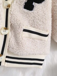 Đứa bé trai Thư được vá Nút Thông qua Áo Teddy Jackets - Màu be - Xem 3