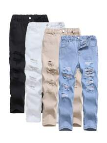 Tween Boy Ripped Frayed Jeans - Black - View 5