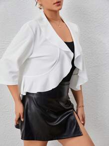 SHEIN Clasi Hơn Khăn quàng Viền Ruffle Mở Mặt trước Áo khoác - trắng - Xem 1