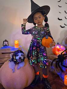 PETSIN 1pc Pet Halloween Bat & Pumpkin Print Hoodie With Glow-in-the-dark Design - Multicolor - View 3