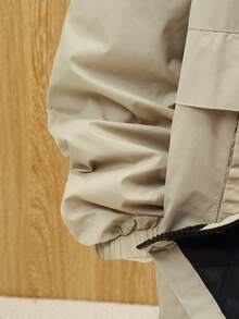 SHEIN Tween Boy Casual Emblems Hooded Thick Lining Woven Winter Parka Coat - Khaki - View 7