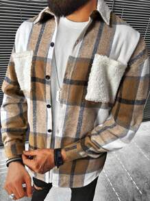 Manfinity Homme Abrigo De Hombre De Cuadros Con Diseño De Hombros Caídos Y Corte Amplio - Marrón - Ver 5