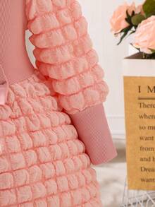 SHEIN Young Girl Solid Bow Front Dress With Hat - Pink - View 3