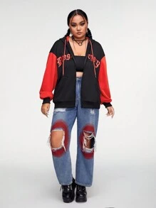 Threesuture Áo nỉ cổ rộng dáng rộng, phối màu họa tiết rồng Trung Quốc và chữ cái, có dây rút. - màu đen - Xem 4