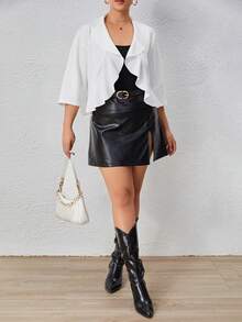 SHEIN Clasi Hơn Khăn quàng Viền Ruffle Mở Mặt trước Áo khoác - trắng - Xem 6