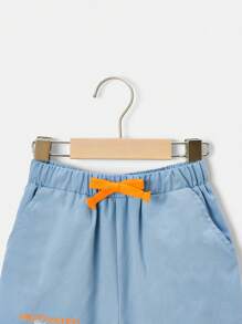 SHEIN Tween Boy Letter Graphic Drawstring Waist Shorts - Baby Blue - View 3