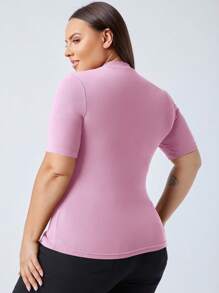 SHEIN BASICS Plus Round Neck Solid Tee - Lilac Purple - View 2