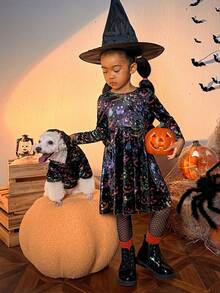 PETSIN 1pc Pet Halloween Bat & Pumpkin Print Hoodie With Glow-in-the-dark Design - Multicolor - View 9