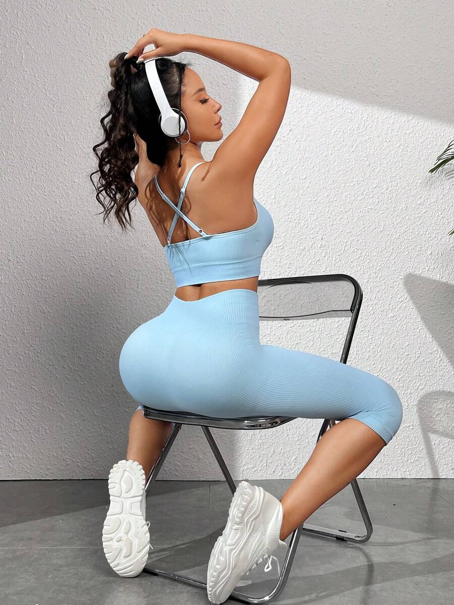 後背十字交叉寬腰帶運動套裝