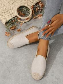 女性時尚黃麻纖維平底鞋 - 米色 - 查看 4