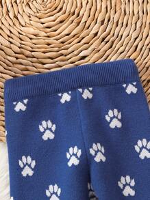 Baby Girl Paw Pattern Knit Pants - Blue - View 3