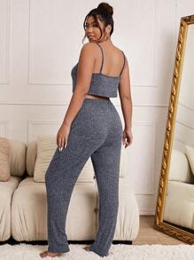 大碼素色吊帶上衣和褲子和睡袍睡衣套裝