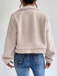 SHEIN Essnce Khối màu Dây kéo Áo Teddy Jackets - Nhiều màu - Xem 2