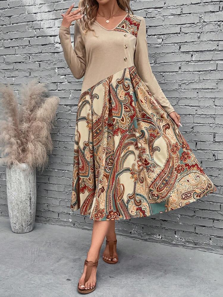 Vestido con estampado de paisley con bolsillo oculto - Multicolor - Ver 5