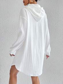 SHEIN Essnce 落肩抽繩連帽衛衣洋裝 - 白色 - 查看 3