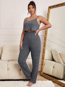 大碼素色吊帶上衣和褲子和睡袍睡衣套裝