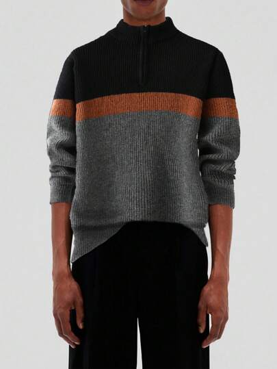 Guys Color Block Quarter Zip Sweater